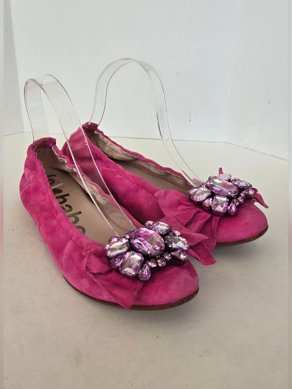 Le Babe Hot Pink Jeweled Suede Ballet Flats